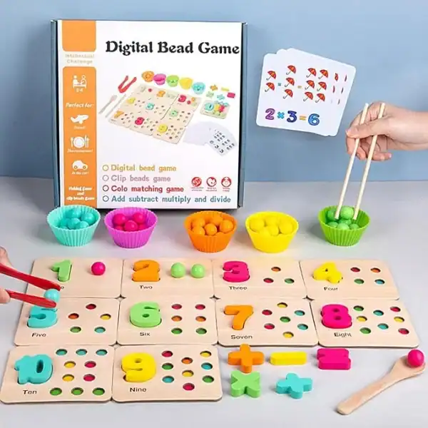 Jeu éducatif Montessori avec perles en bois colorées pour apprendre les chiffres et les opérations m.
