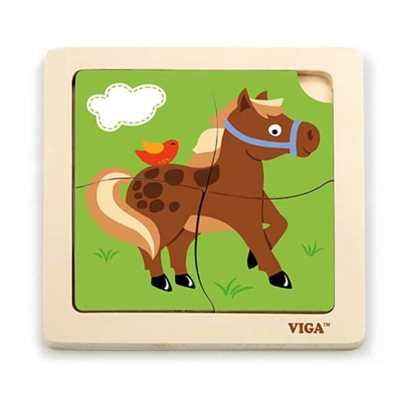 Puzzle 4 pièces Cheval Montessori pour bébé, jeu éducatif en bois, développement sensoriel, apprenti.